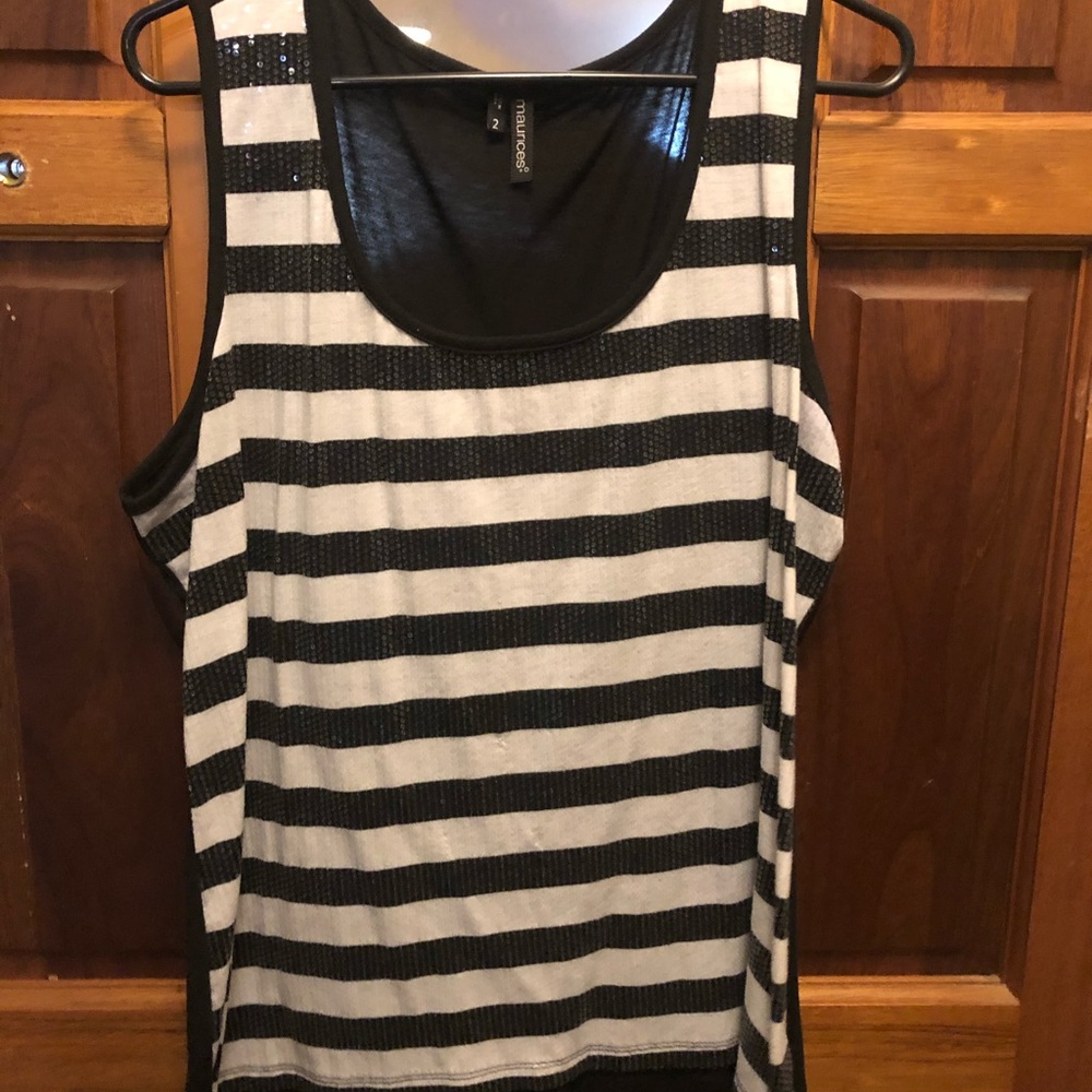 Maurice’s black and white sequined striped tank